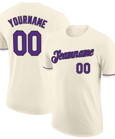 Custom Cream Purple-Black Performance T-Shirt, For Football, Baseball, Hockey, Basketball, Softball & Rugby Fans
