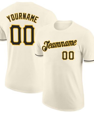 Custom Cream Black-Gold Performance T-Shirt, For Football, Baseball, Hockey, Basketball, Softball & Rugby Fans