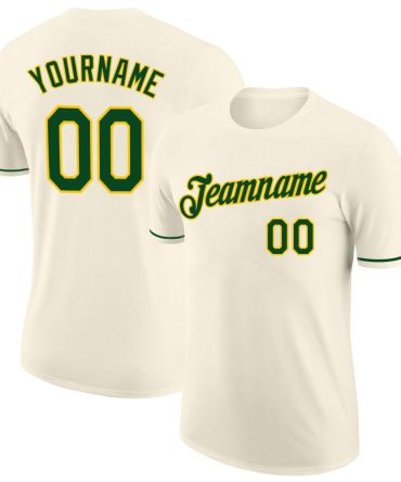 Custom Cream Green-Yellow Performance T-Shirt, For Football, Baseball, Hockey, Basketball, Softball & Rugby Fans