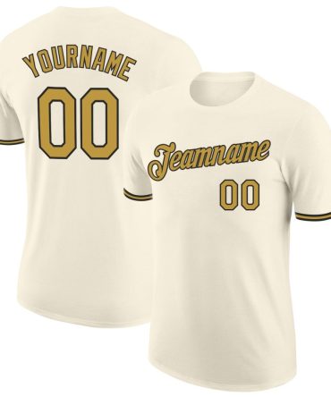 Custom Cream Old Gold-Black Performance T-Shirt, For Football, Baseball, Hockey, Basketball, Softball & Rugby Fans