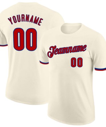 Custom Cream Red-Royal Performance T-Shirt, For Football, Baseball, Hockey, Basketball, Softball & Rugby Fans