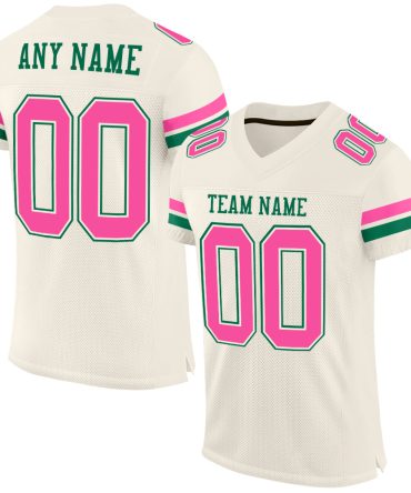 Custom Cream Pink-Kelly Green Football Jersey, Gift For Football Fans