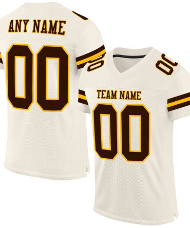 Custom Cream Brown-Gold Football Jersey, Gift For Football Fans