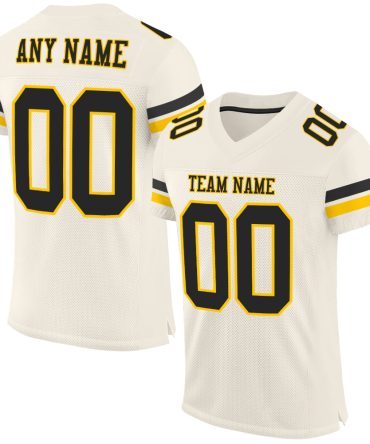 Custom Cream Black-Gold Football Jersey, Gift For Football Fans