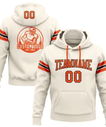 Custom Cream Orange-Black Football Pullover Sweatshirt Hoodie, Gift For Football, Baseball, Hockey, Basketball, Softball & Rugby Fans