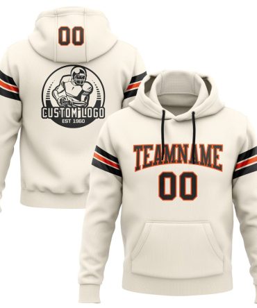 Custom Cream Black-Orange Football Pullover Sweatshirt Hoodie, Gift For Football, Baseball, Hockey, Basketball, Softball & Rugby Fans