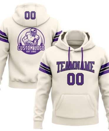 Custom Cream Purple-Black Football Pullover Sweatshirt Hoodie, Gift For Football, Baseball, Hockey, Basketball, Softball & Rugby Fans
