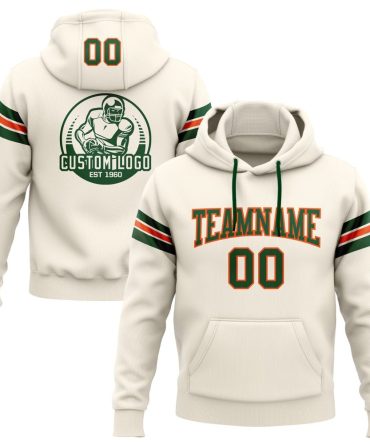 Custom Cream Green-Orange Football Pullover Sweatshirt Hoodie, Gift For Football, Baseball, Hockey, Basketball, Softball & Rugby Fans