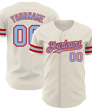 Custom Cream Light Blue-Red Baseball Jersey, Gift For Baseball Fans