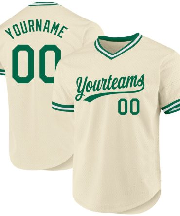 Custom Cream Kelly Green-White Throwback Baseball Jersey, Gift For Baseball Fans