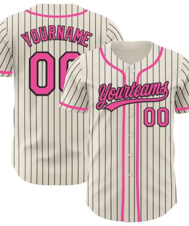 Custom Cream Black Pinstripe Pink Baseball Jersey, Gift For Baseball Fans