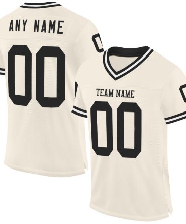 Custom Cream Black-White Throwback Football Jersey, Gift For Football Fans