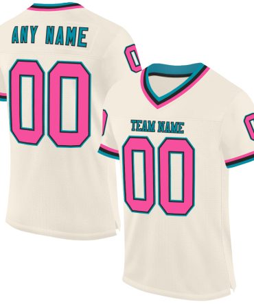 Custom Cream Pink Black-Teal Throwback Football Jersey, Gift For Football Fans