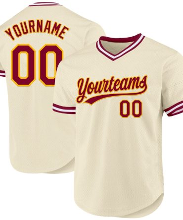 Custom Cream Maroon Gold-White Throwback Baseball Jersey, Gift For Baseball Fans