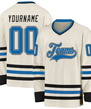 Custom Cream Blue Gray-Black Hockey Jersey, Gift For Hockey Fans