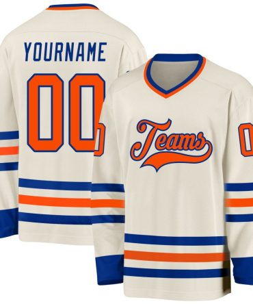 Custom Cream Orange-Royal Hockey Jersey, Gift For Hockey Fans