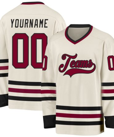 Custom Cream Maroon-Black Hockey Jersey, Gift For Hockey Fans