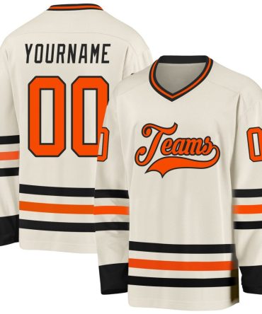 Custom Cream Orange-Black Hockey Jersey, Gift For Hockey Fans