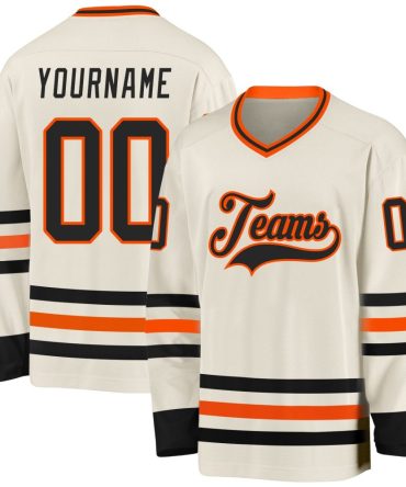 Custom Cream Black-Orange Hockey Jersey, Gift For Hockey Fans