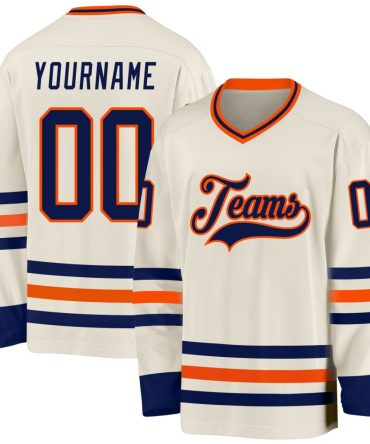 Custom Cream Navy-Orange Hockey Jersey, Gift For Hockey Fans