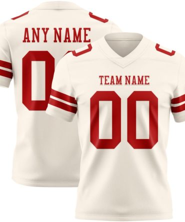 Custom Cream Red Authentic Football Jersey, Gift For Football Fans