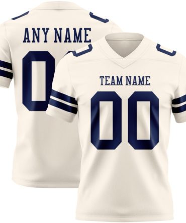 Custom Cream Navy Authentic Football Jersey, Gift For Football Fans