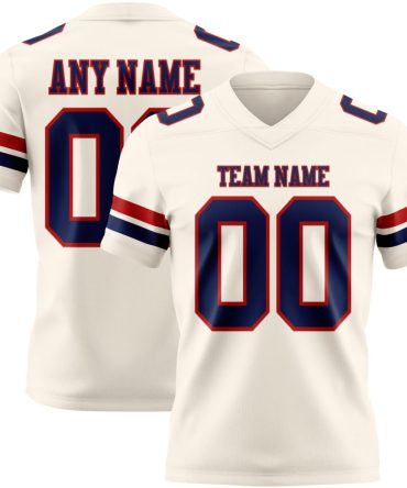 Custom Cream Navy-Red Authentic Football Jersey, Gift For Football Fans