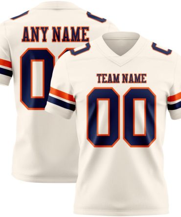 Custom Cream Navy-Orange Authentic Football Jersey, Gift For Football Fans