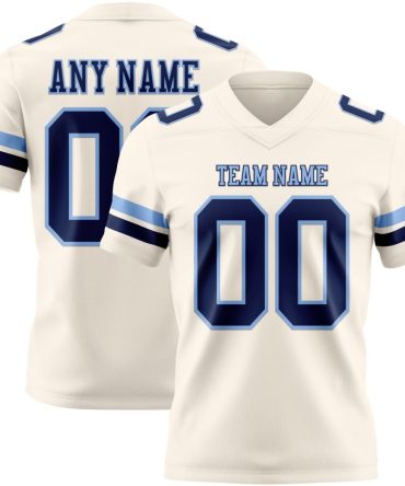 Custom Cream Navy-Light Blue Authentic Football Jersey, Gift For Football Fans