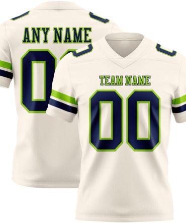 Custom Cream Navy-Neon Green Authentic Football Jersey, Gift For Football Fans