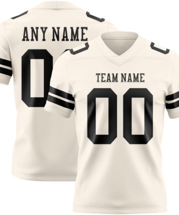 Custom Cream Black Authentic Football Jersey, Gift For Football Fans