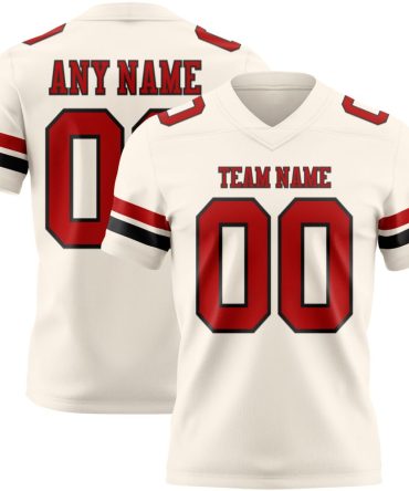 Custom Cream Red-Black Authentic Football Jersey, Gift For Football Fans