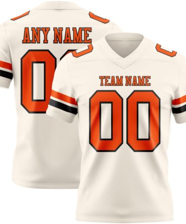 Custom Cream Orange-Black Authentic Football Jersey, Gift For Football Fans