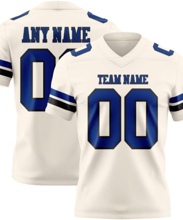 Custom Cream Royal-Black Authentic Football Jersey, Gift For Football Fans