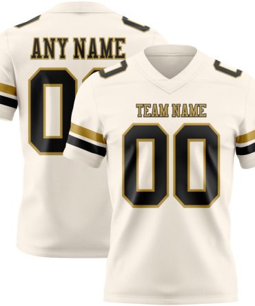 Custom Cream Black-Old Gold Authentic Football Jersey, Gift For Football Fans