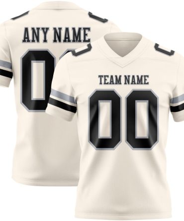 Custom Cream Black-Gray Authentic Football Jersey, Gift For Football Fans