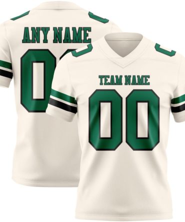 Custom Cream Kelly Green-Black Authentic Football Jersey, Gift For Football Fans