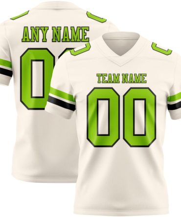 Custom Cream Neon Green-Black Authentic Football Jersey, Gift For Football Fans