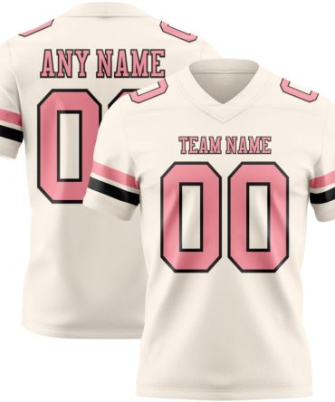 Custom Cream Medium Pink-Black Authentic Football Jersey, Gift For Football Fans