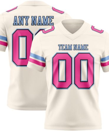 Custom Cream Pink Black-Light Blue Authentic Football Jersey, Gift For Football Fans