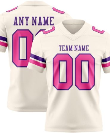 Custom Cream Pink-Purple Authentic Football Jersey, Gift For Football Fans