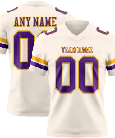 Custom Cream Purple-Gold Authentic Football Jersey, Gift For Football Fans
