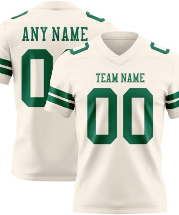 Custom Cream Kelly Green Authentic Football Jersey, Gift For Football Fans