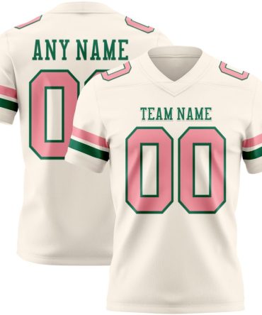Custom Cream Medium Pink-Kelly Green Authentic Football Jersey, Gift For Football Fans