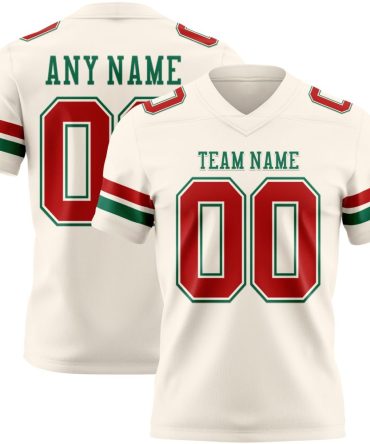 Custom Cream Red-Kelly Green Authentic Football Jersey, Gift For Football Fans