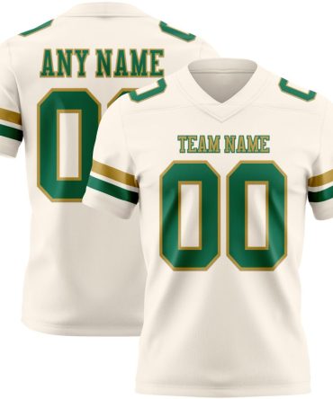 Custom Cream Kelly Green-Old Gold Authentic Football Jersey, Gift For Football Fans