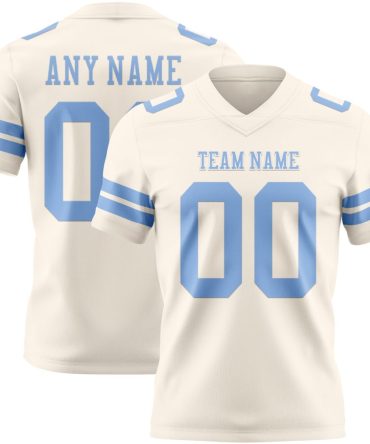Custom Cream Light Blue Authentic Football Jersey, Gift For Football Fans