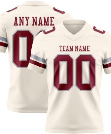 Custom Cream Crimson-Gray Authentic Football Jersey, Gift For Football Fans