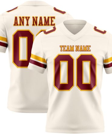 Custom Cream Crimson-Gold Authentic Football Jersey, Gift For Football Fans