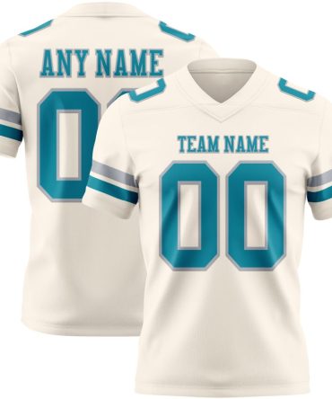 Custom Cream Teal-Gray Authentic Football Jersey, Gift For Football Fans